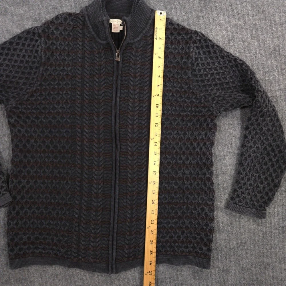 Carbon 2 Cobalt Cardigan Sweater Mens Large Gray Full Zip Cable Knit Heavyweight